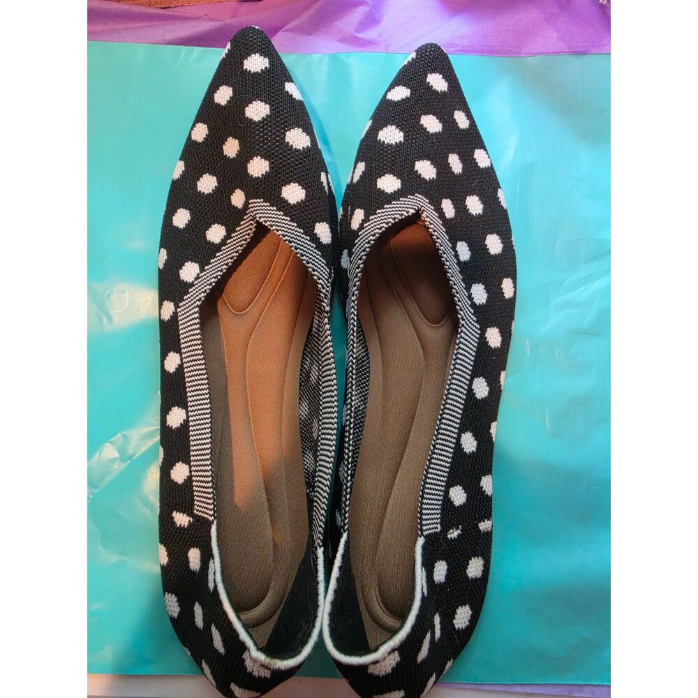 Women's Canvas Washable Shoes- Black with White Polka Dots- Size 9